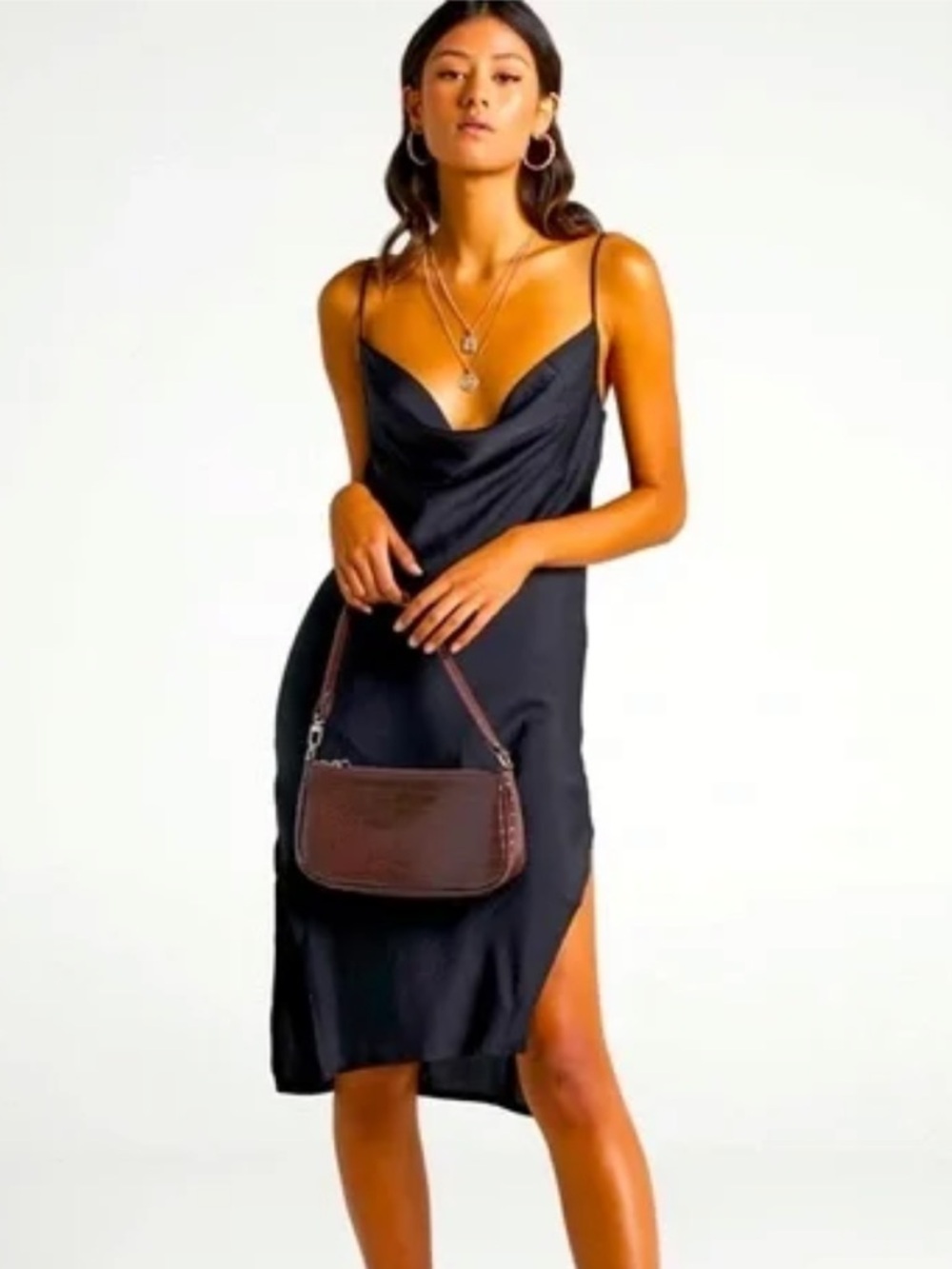 Showpo Black Satin Levelle Dress